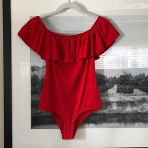 Red off shoulder jcrew bodysuit S